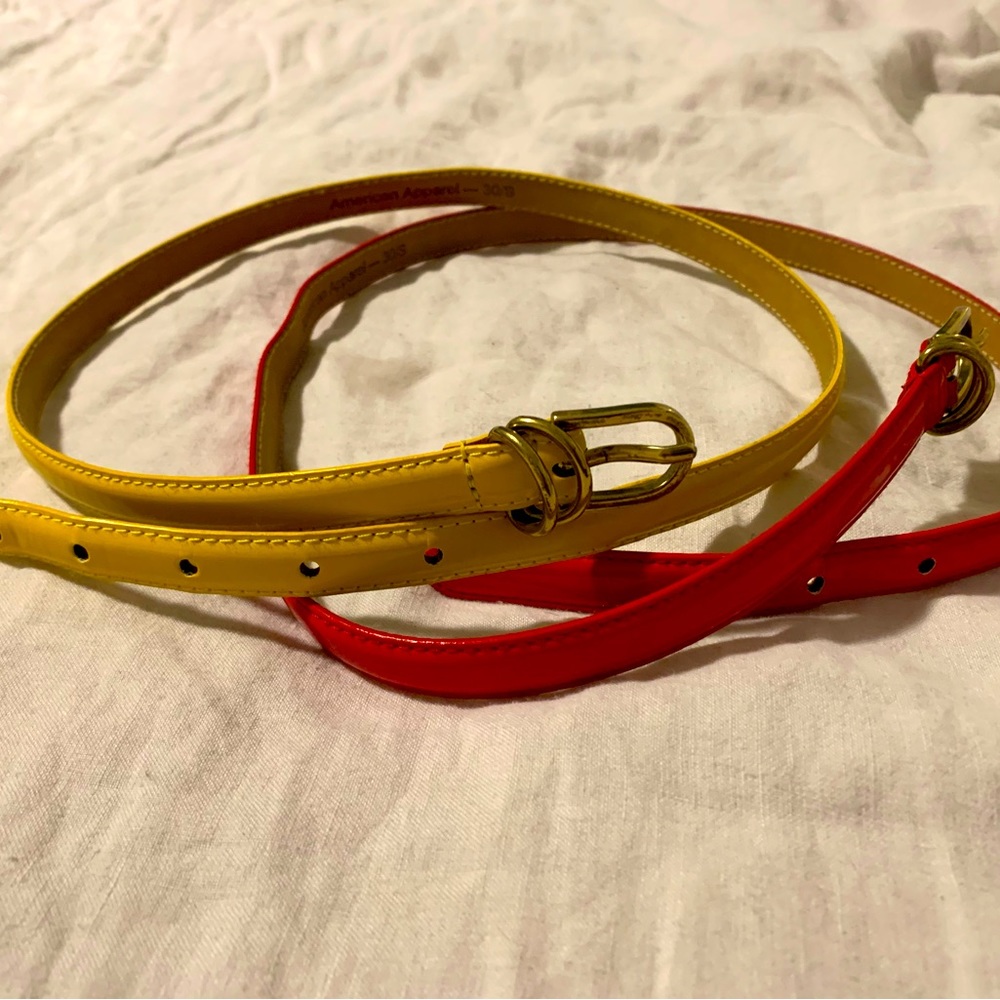 Lot of 2 American Apparel patent leather skinny belts